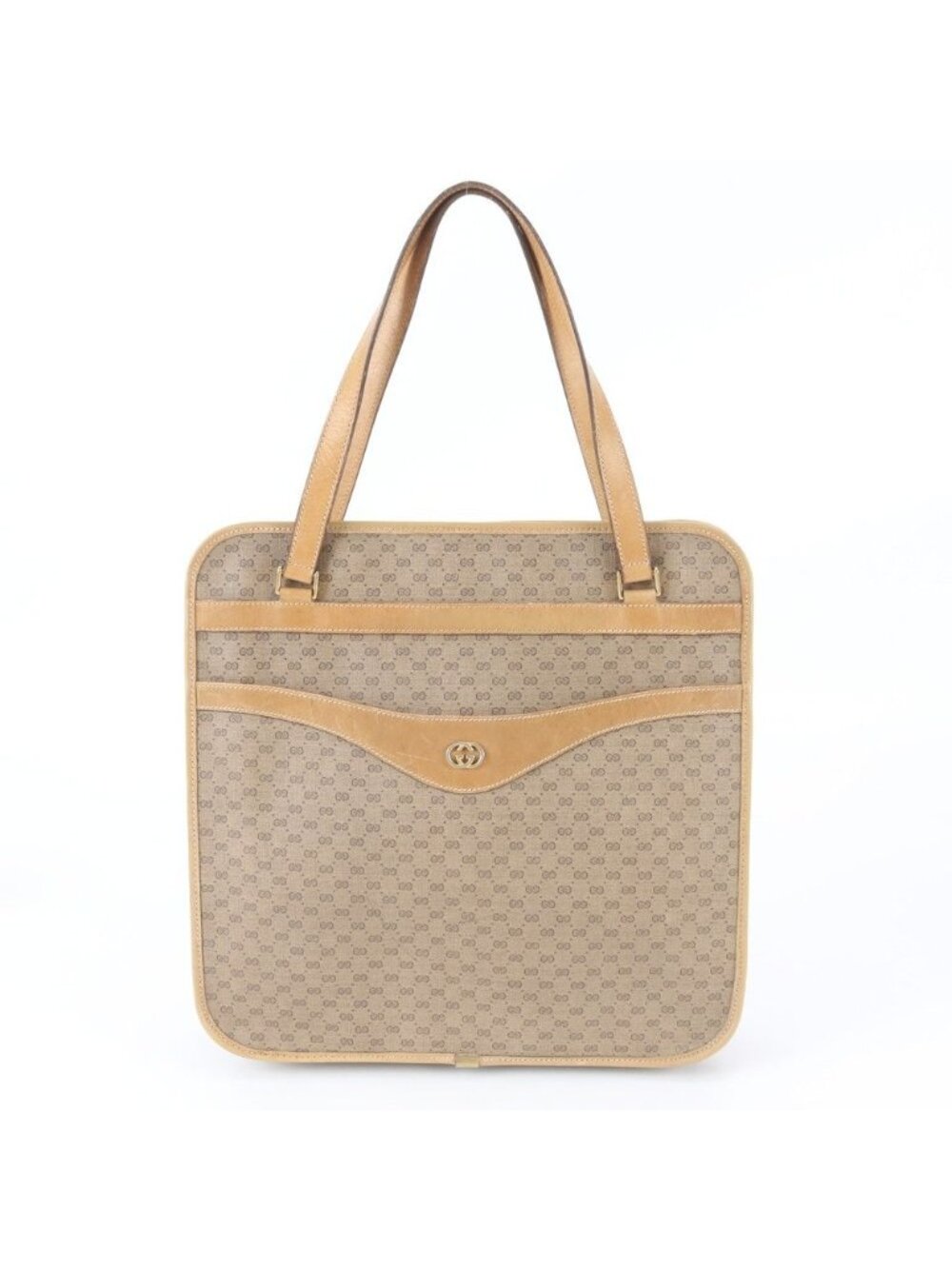 Gucci Micro GG Leather Tote Bag Shoulder Hand Brown